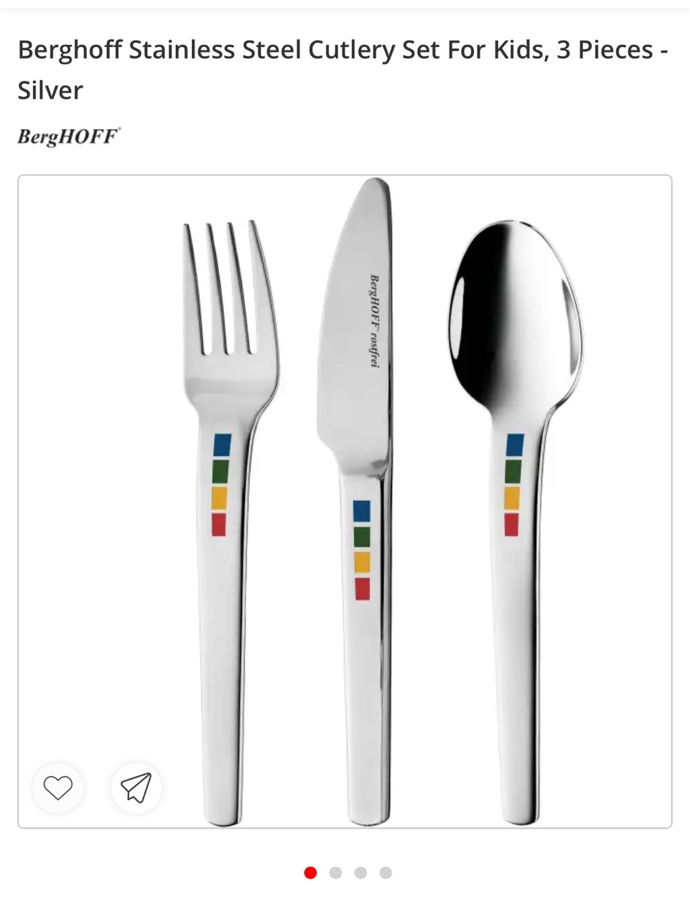 Berghoff Kids Stainless Steel 3Piece Cutlery Set Silver with Multi-Color Accents
